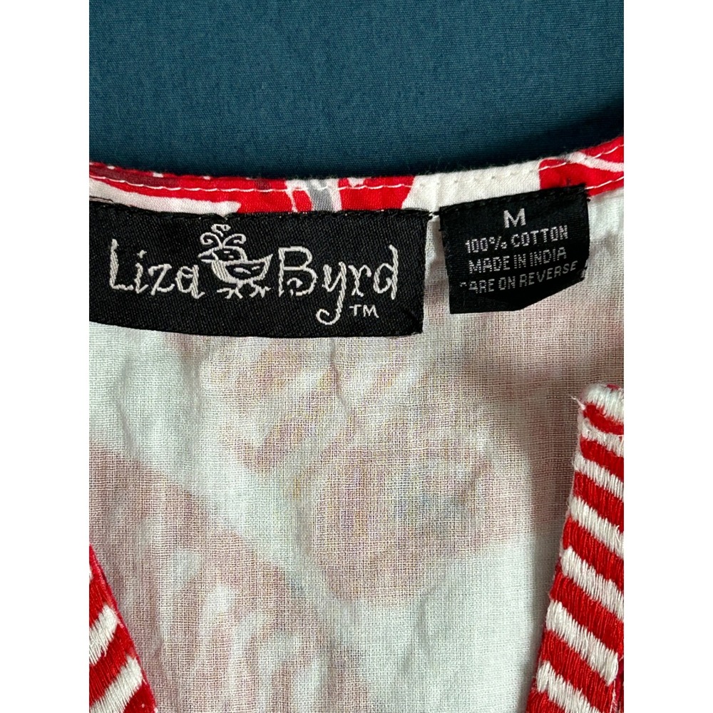 Liza Byrd Red White Zebra Print Cotton Maxi Dress Long Sleeve Tiered V-Neck M - Picture 4 of 9